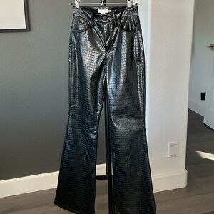 Good American Shiny Black Croc-Patterned Flare Jeans 2